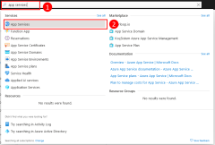A screenshot showing how to use the search box in the top tool bar to find App Services in Azure.
