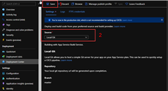 A screenshot showing te location of the deployment page and how to configure a web app for local Git deployment in the Azure portal.