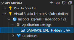 A screenshot showing how to view an app setting for an App Service in VS Code.