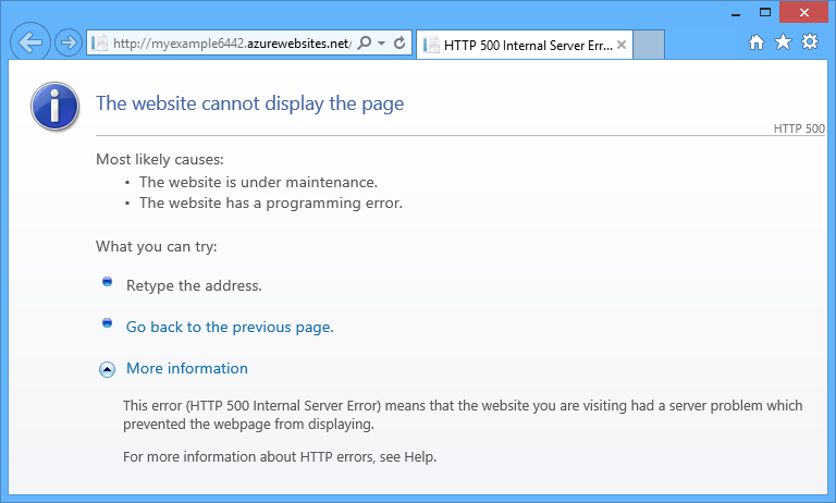 Screenshot showing a message that reads **The website cannot display the page error in a web browser**.