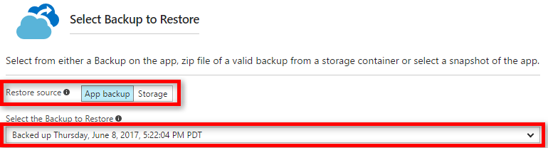 Screenshot that shows where to select the backup source.