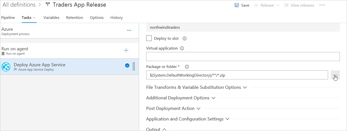 Select package or folder for Azure App Service environment