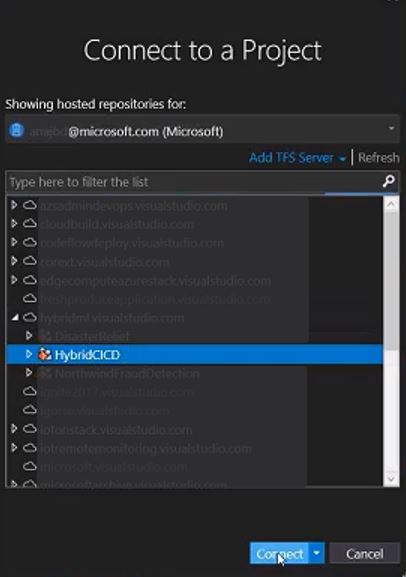 Connect to a project in Visual Studio