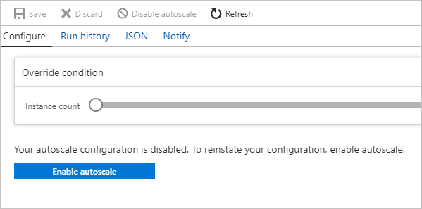 Screenshot that shows you how to enable autoscale in Azure App Service.
