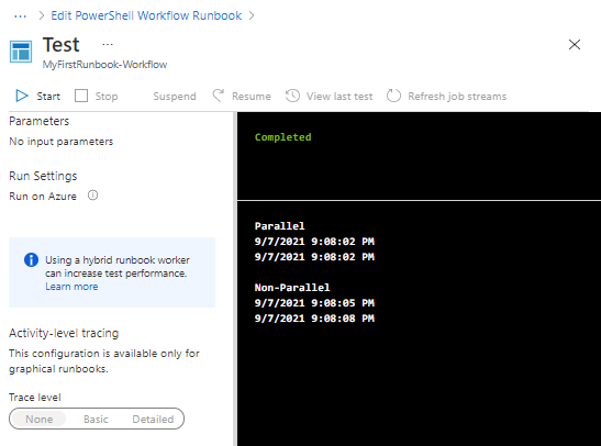 PowerShell workflow runbook parallel output
