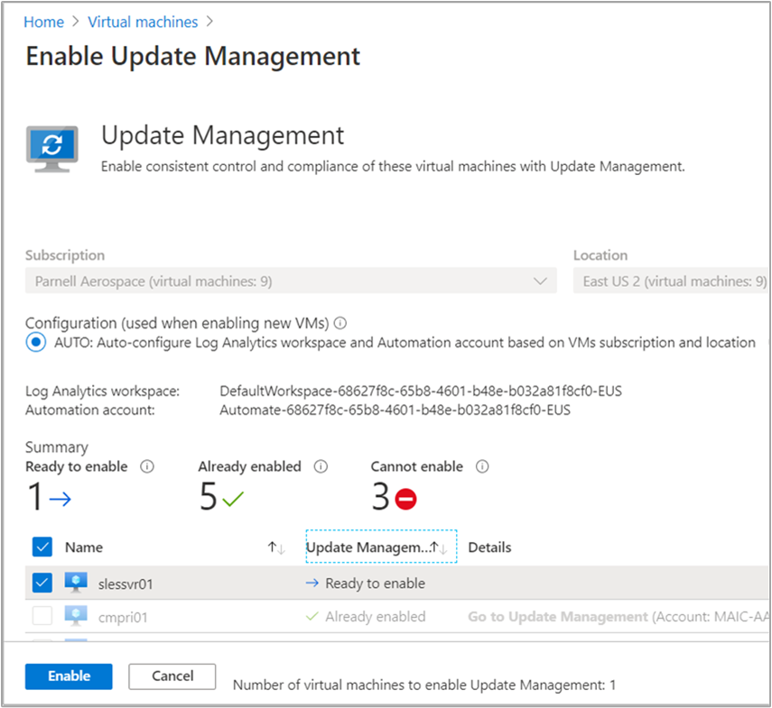 Enable Update Management