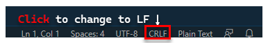 Screenshot that shows where to change the end of line sequence (CRLF).
