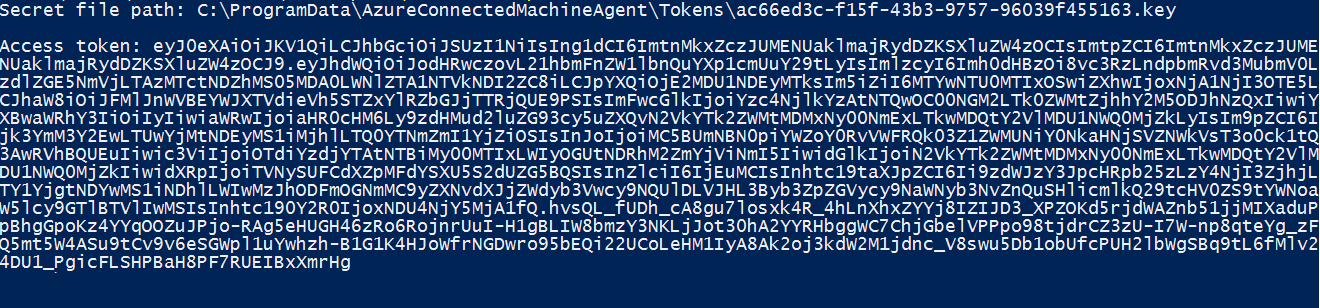 A successful retrieval of the access token using PowerShell.