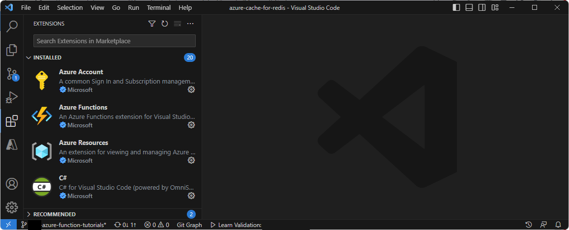 Screenshot of the required extensions installed in VS Code.