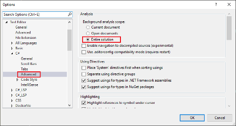 Screenshot of configuring Roslyn Analyzer in Visual Studio.