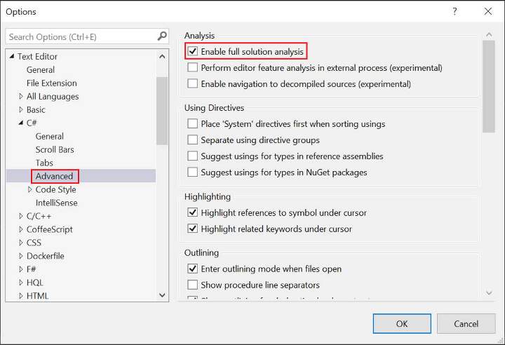 Screenshot of configuring Roslyn Analyzer in another version of Visual Studio.