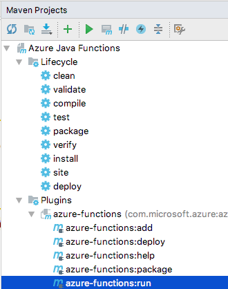 Maven toolbar for Azure Functions