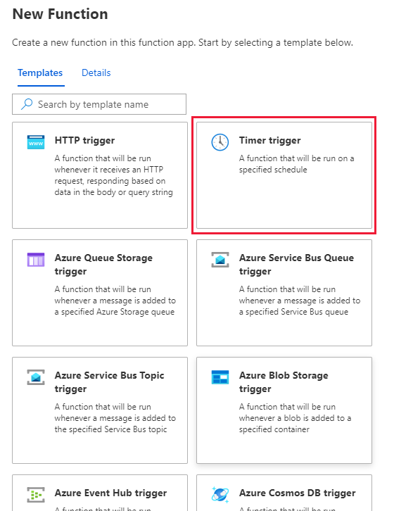 Select the timer trigger in the Azure portal.