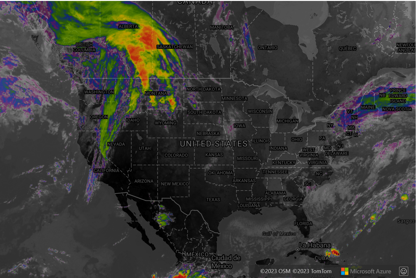 Example of map with real-time weather radar tiles