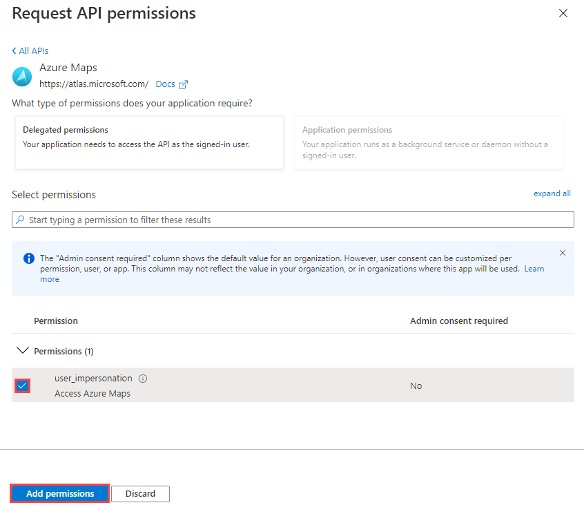 Select app API permissions.