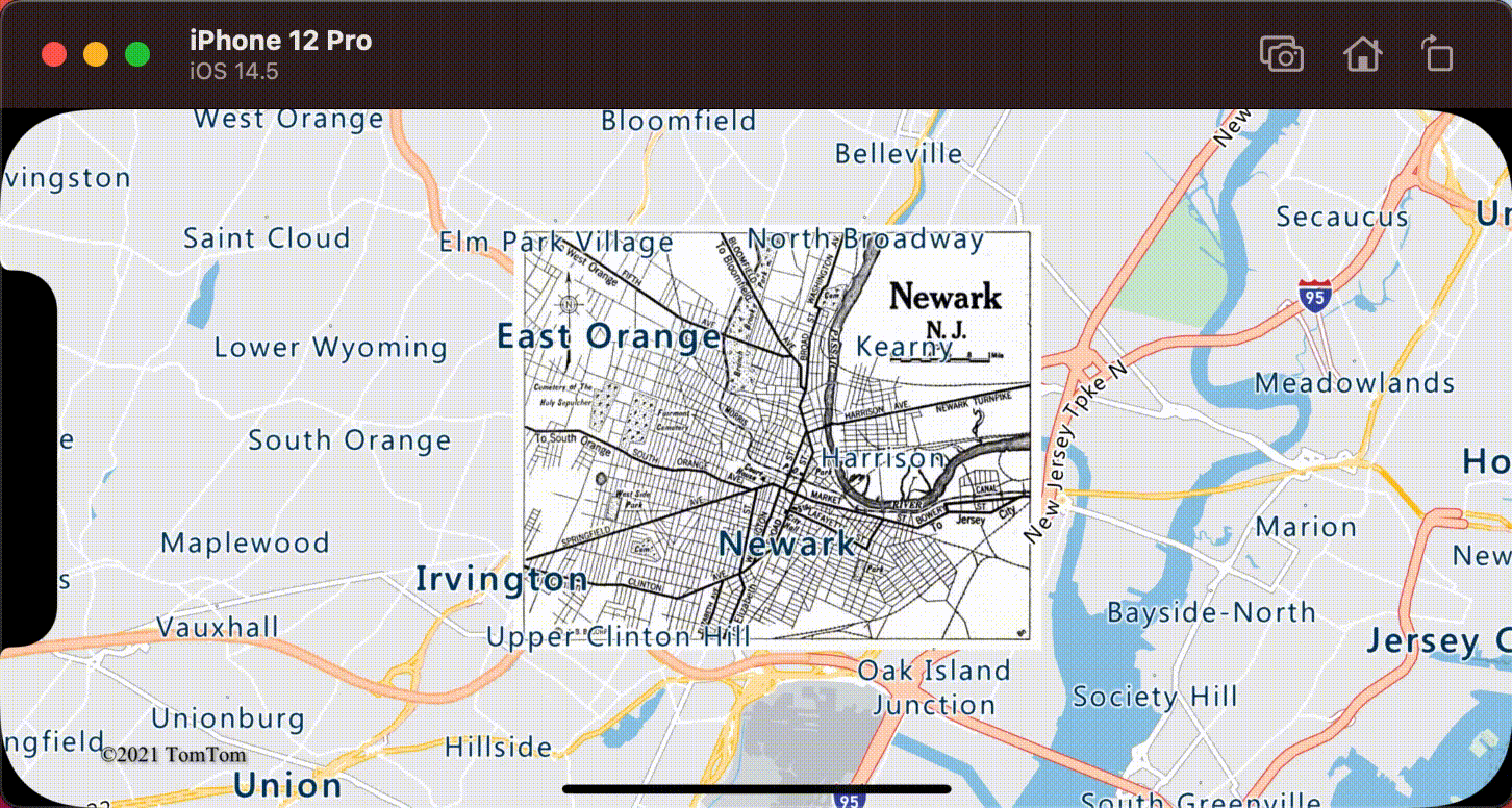 Map of Newark, New Jersey, from 1922 overlaid using an image layer.