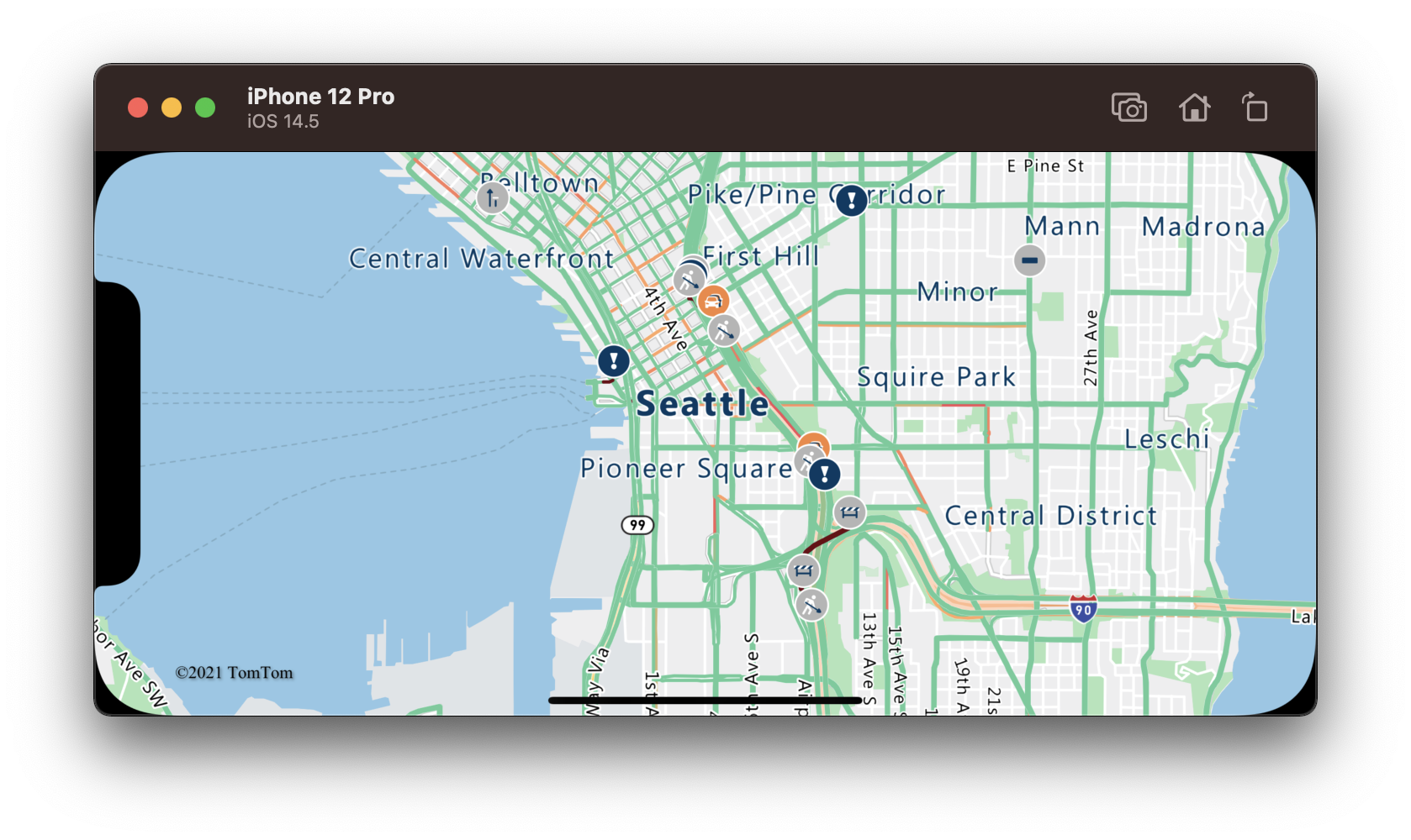 Map showing real-time traffic information.