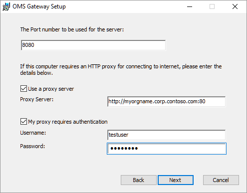 Screenshot of configuration for the gateway proxy