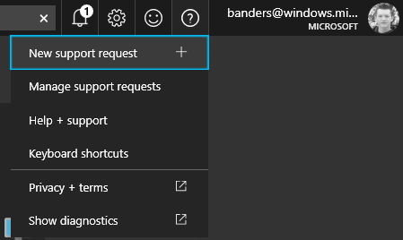 Screenshot of a new support request