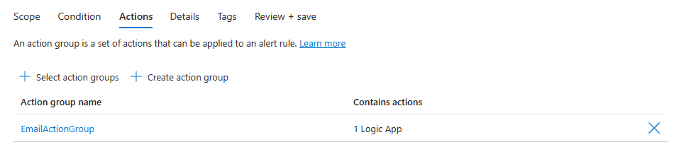 Screenshot of alerts rule preview actions tab.