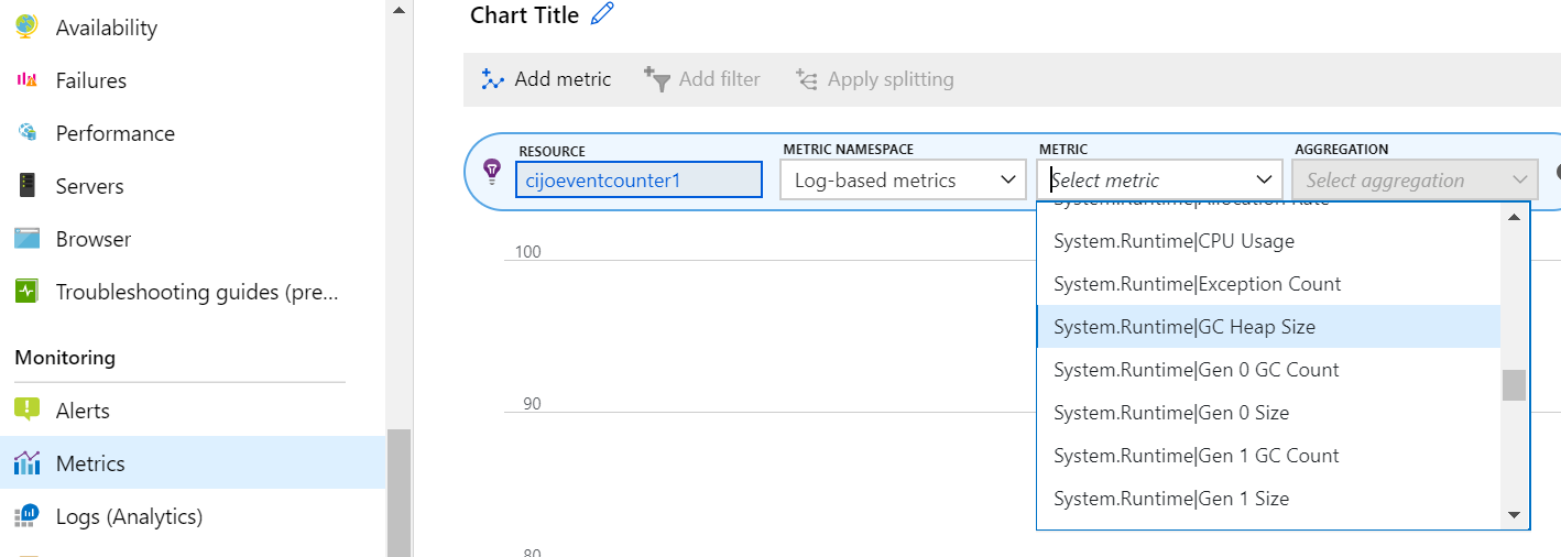 Event counters reported in Application Insights Metric Explorer