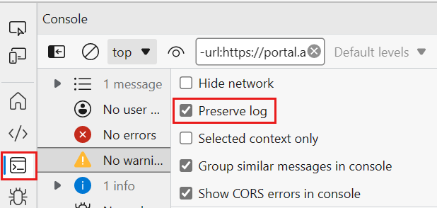 Screenshot of "Preserve Log"