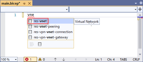 Screenshot of adding snippet for virtual network.