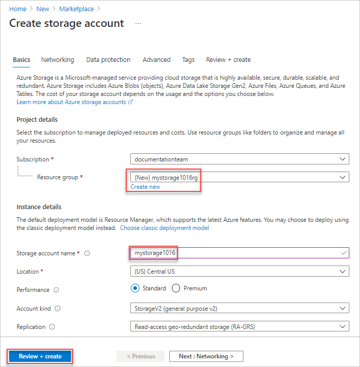 Create an Azure storage account configuration using the Azure portal
