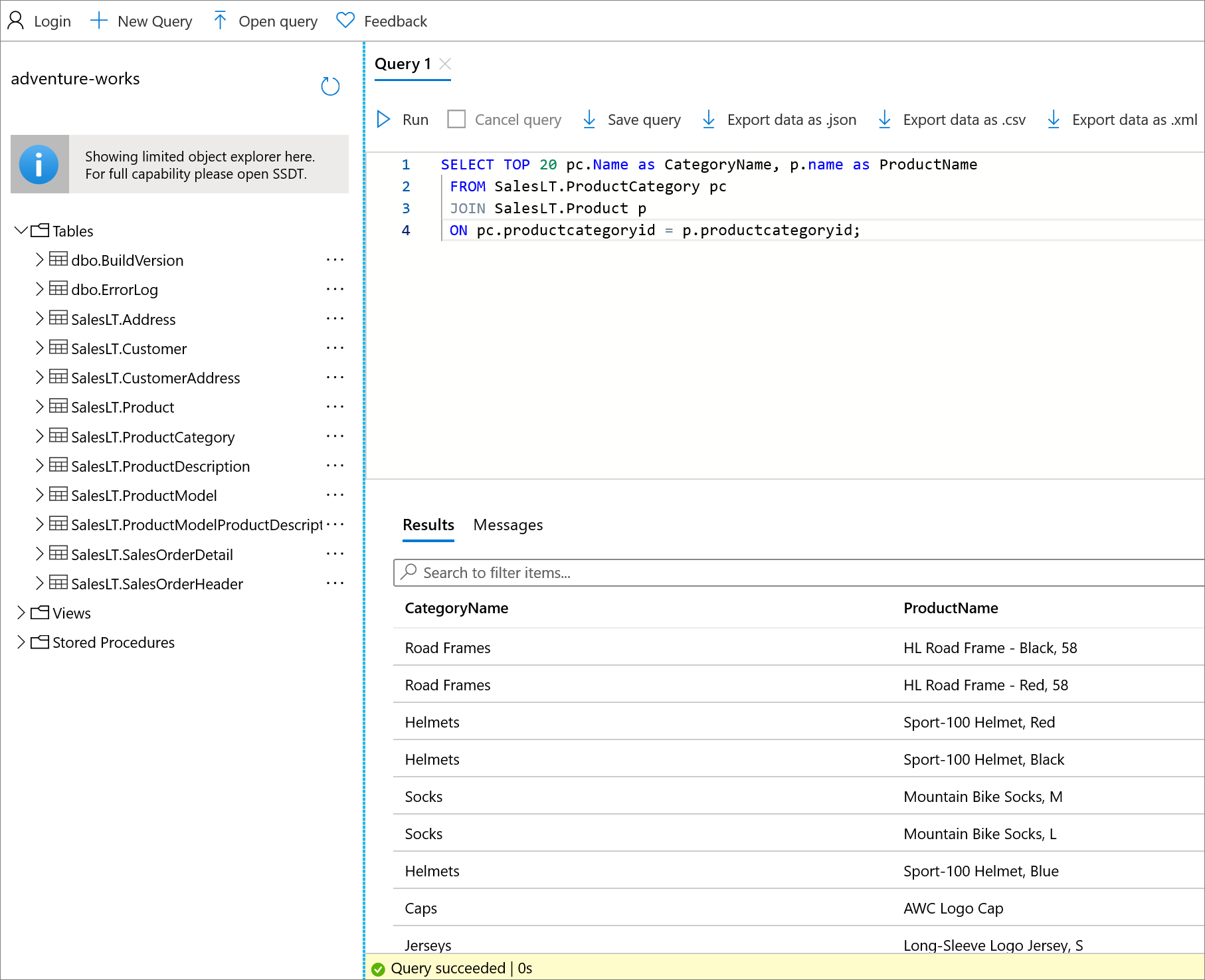 Query a SQL Database using the query editor in the Azure portal