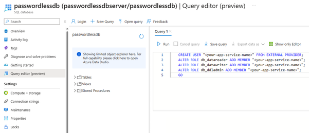 A screenshot showing how to use the Azure Query editor.
