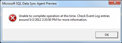 Sync Error dialog box - Can't submit agent key