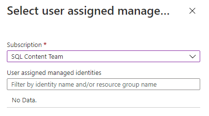 Screenshot of user assigned managed identity when configuring server identity.