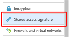 Shared access signature icon in storage settings menu