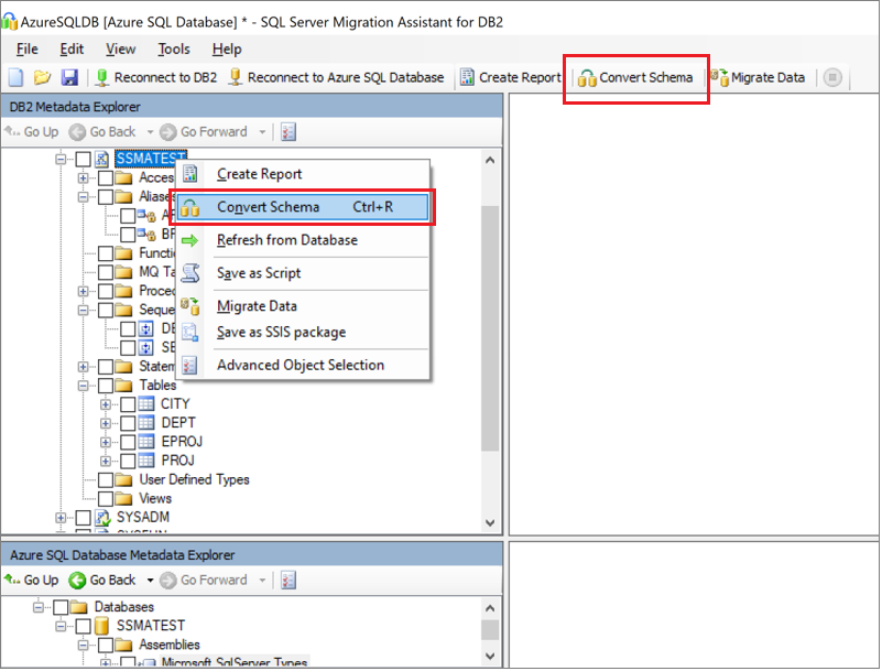 Screenshot that shows selecting the schema and converting it.