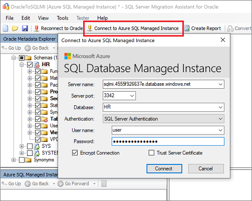 Screenshot that shows Connect to Azure SQL Managed Instance.