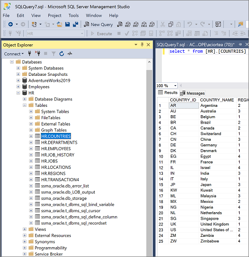 Screenshot that shows a SQL Server instance in SSMA.