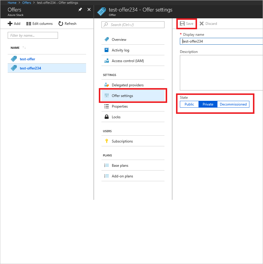 Azure Stack Hub offer settings