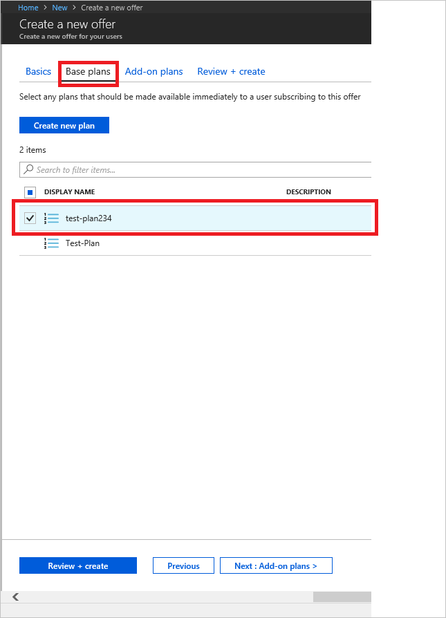 Screenshot that shows how to select a plan to include in your Azure Stack Hub offer.