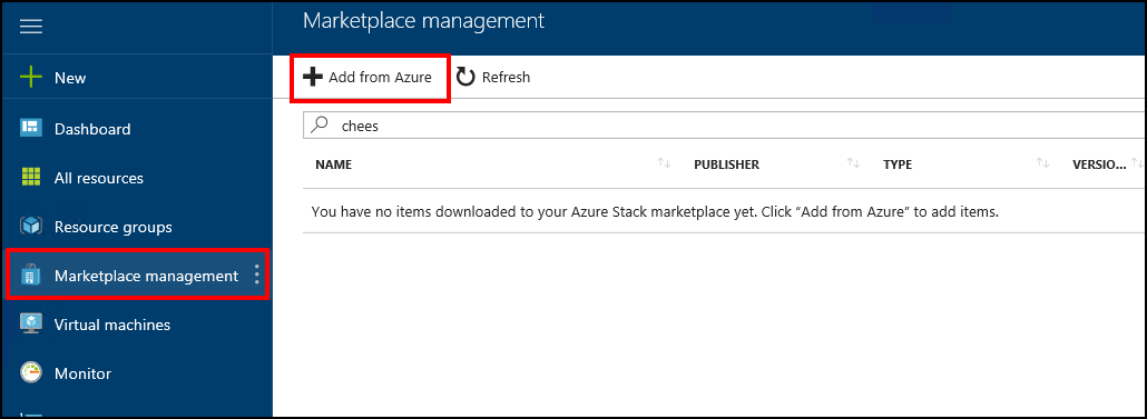 Add marketplace items from Azure