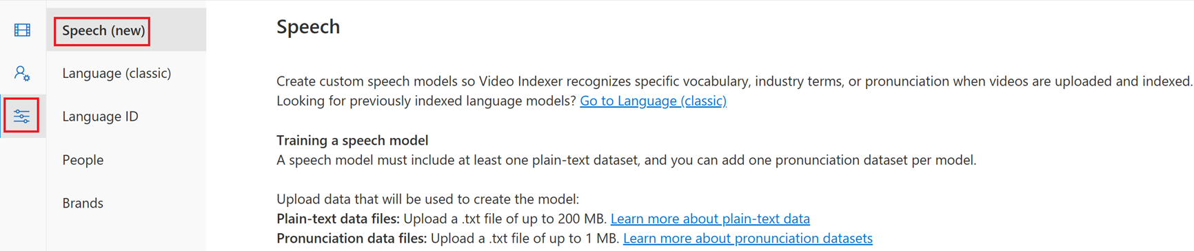 Screenshot of uploading datasets which are used to train the speech models.