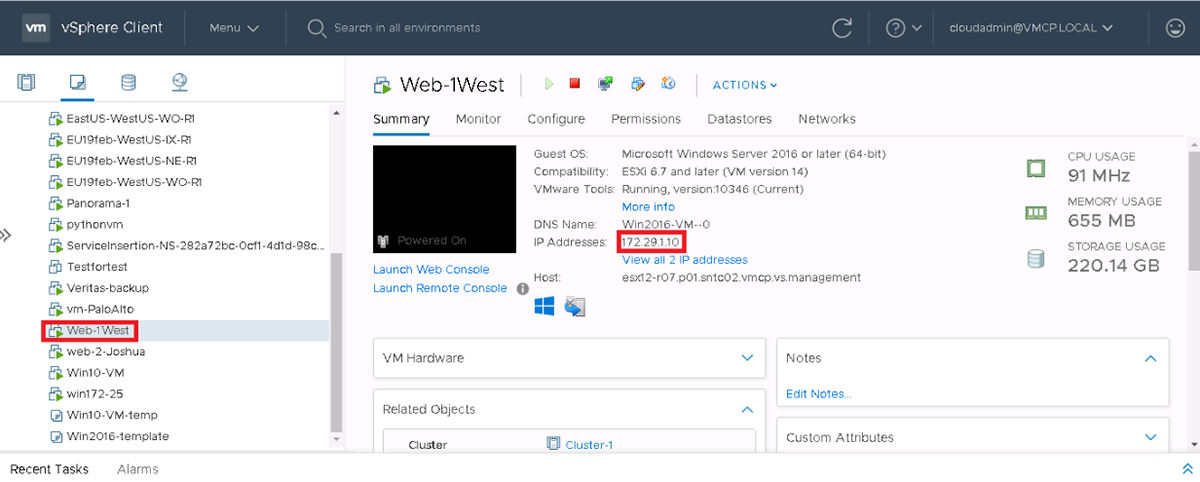 Screenshot showing VM details in vSphere Client.