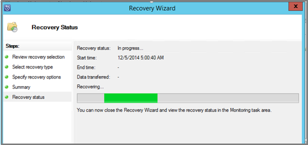 Screenshot shows how to initiate the recovery process.