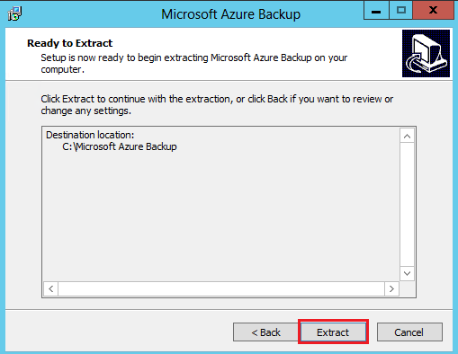 Screenshot showing the Microsoft Azure Backup files ready to extract.