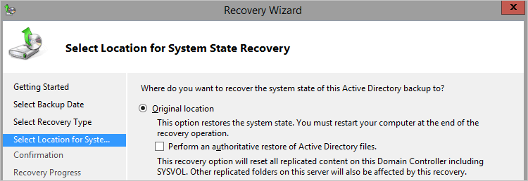 Location for System State Recovery