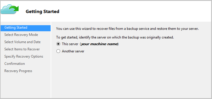 Choose this server option to restore the data to the same machine