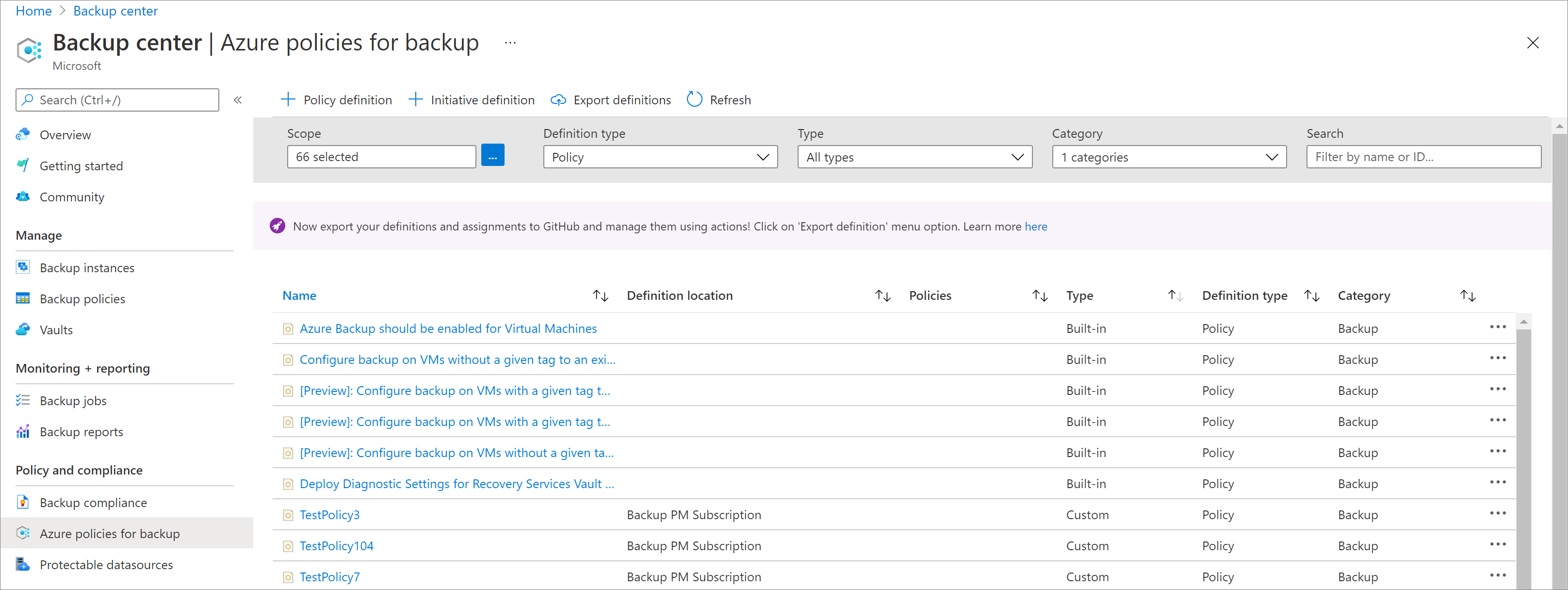 Select Azure Policy definitions