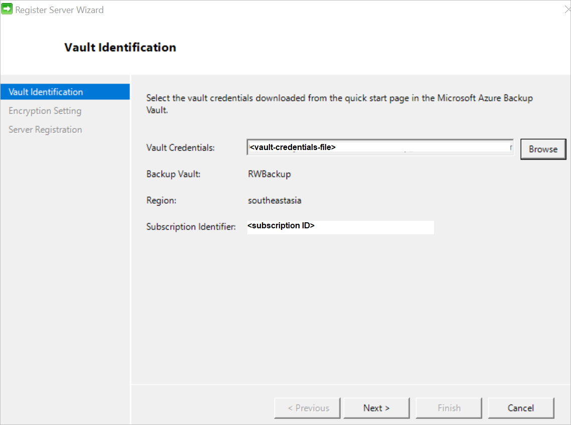 Add vault credentials by using the Register Server Wizard