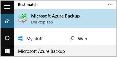 Screenshot shows how to launch the Azure Recovery Services agent.
