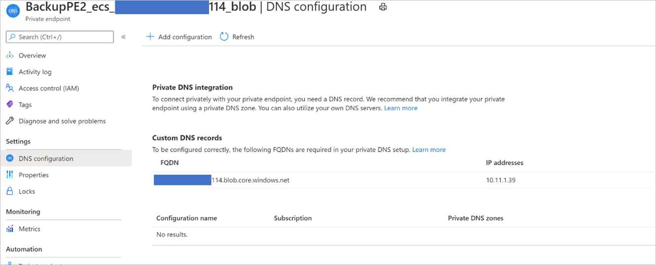 Blob DNS configuration