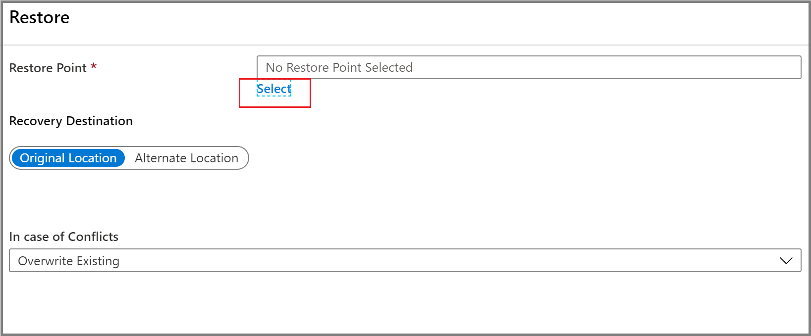 Select restore point by choosing Select